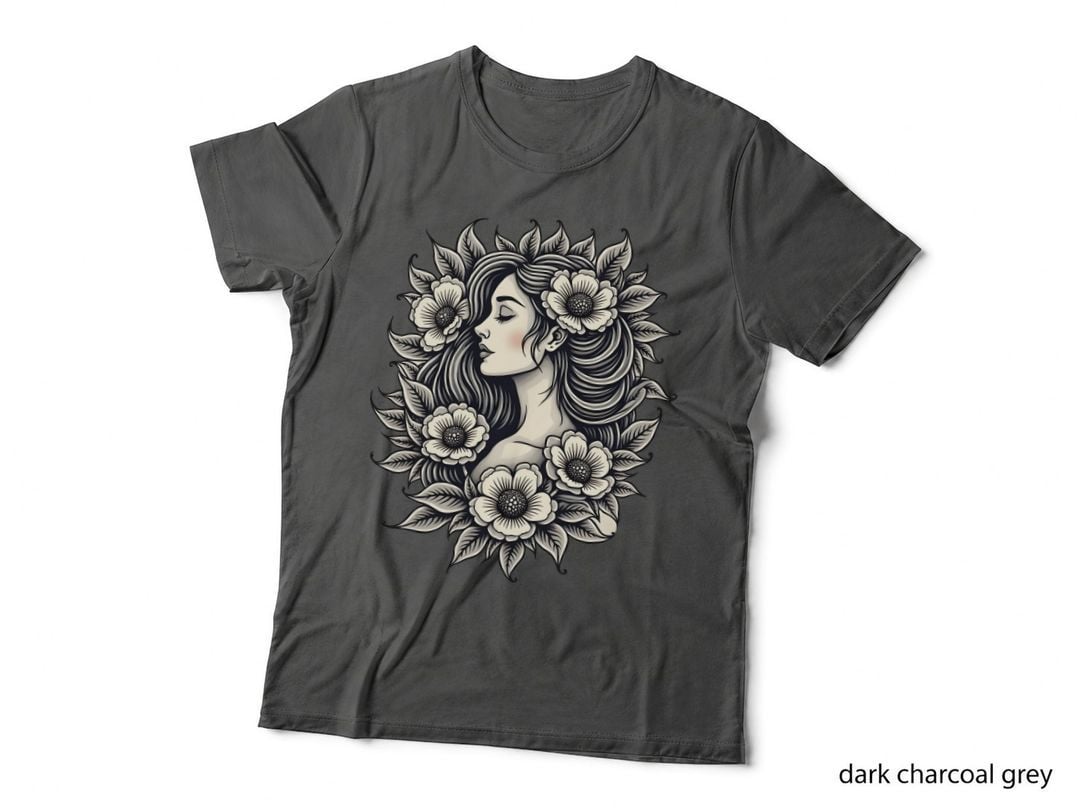 Lady & Flowers Intricate Tattoo T-Shirt
