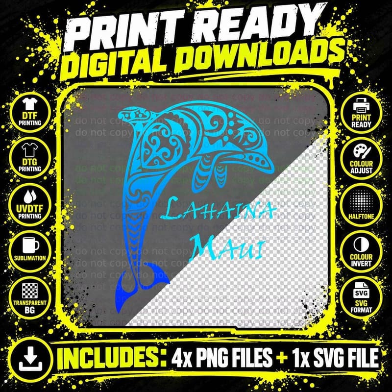 Lahaina Maui Tribal Dolphin Polynesian Tattoo Style Png SVG Digital Bundle