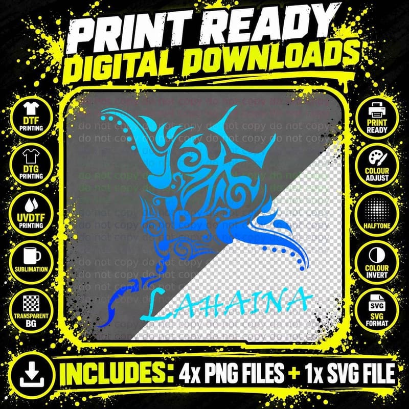 Lahaina, Maui Tribal Stingray Polynesian Tattoo Style Png SVG Digital Bundle