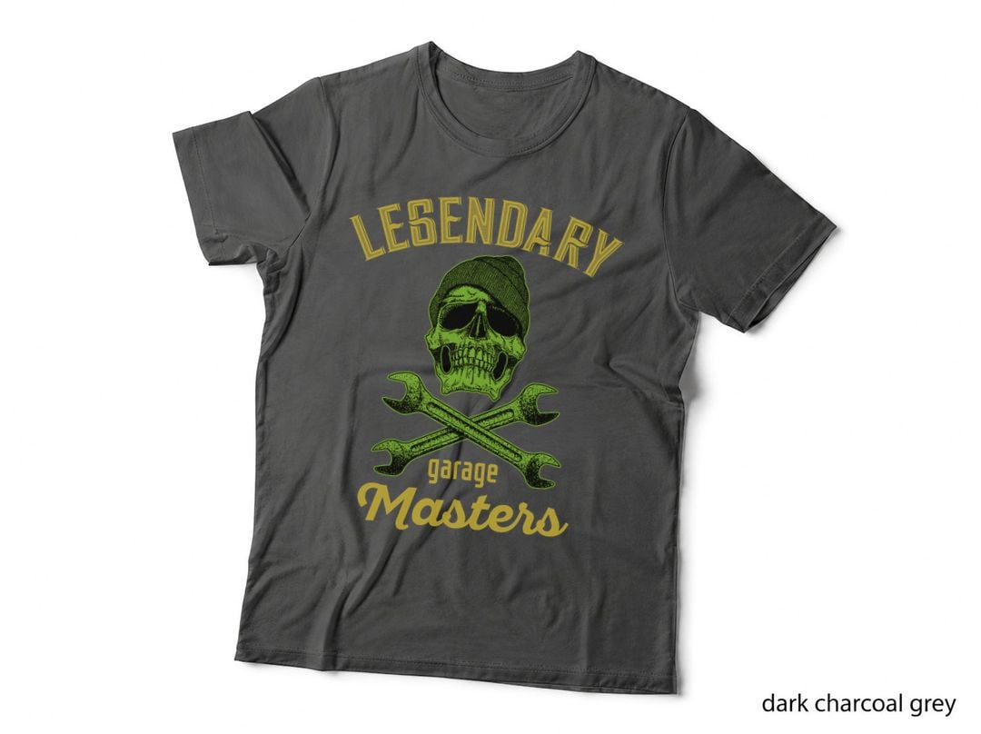 Legendary Garage Masters Skull with Wrenches and Gears Green Neon T-Shirt