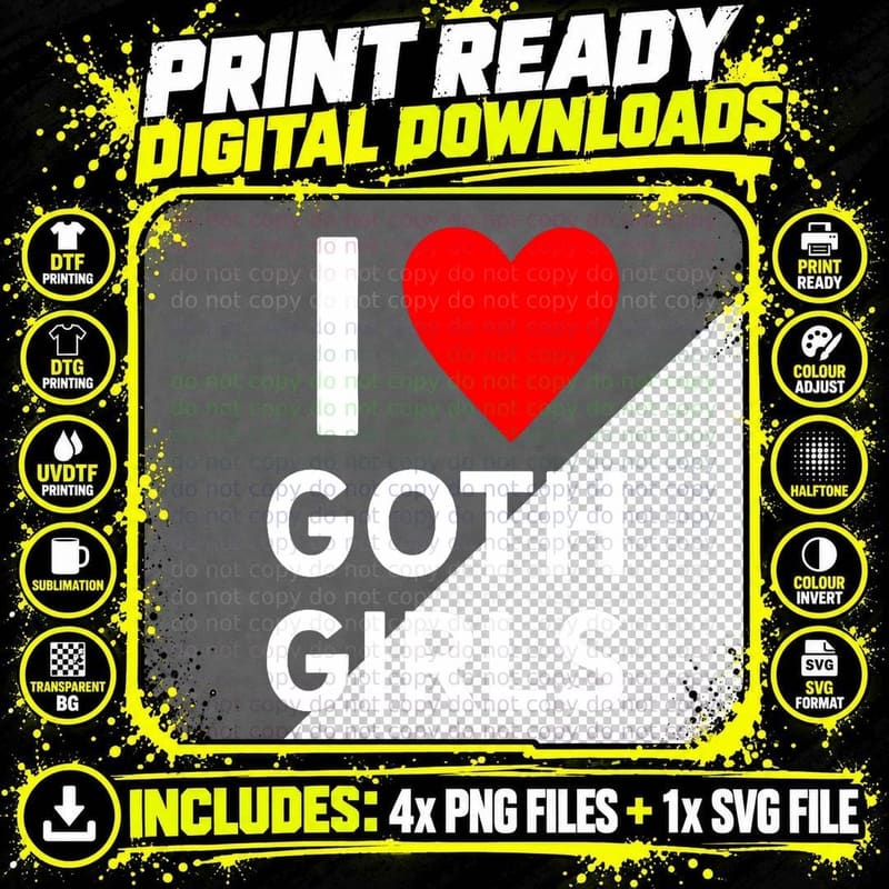 Love Goth Girls Heart Trendy Egirl Eboy GF Aesthetic Png SVG Digital Bundle