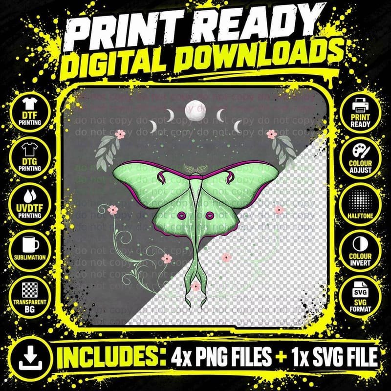 Luna Moth Celestial Moon Phases Dark Academia Aesthetic Png SVG Digital Bundle