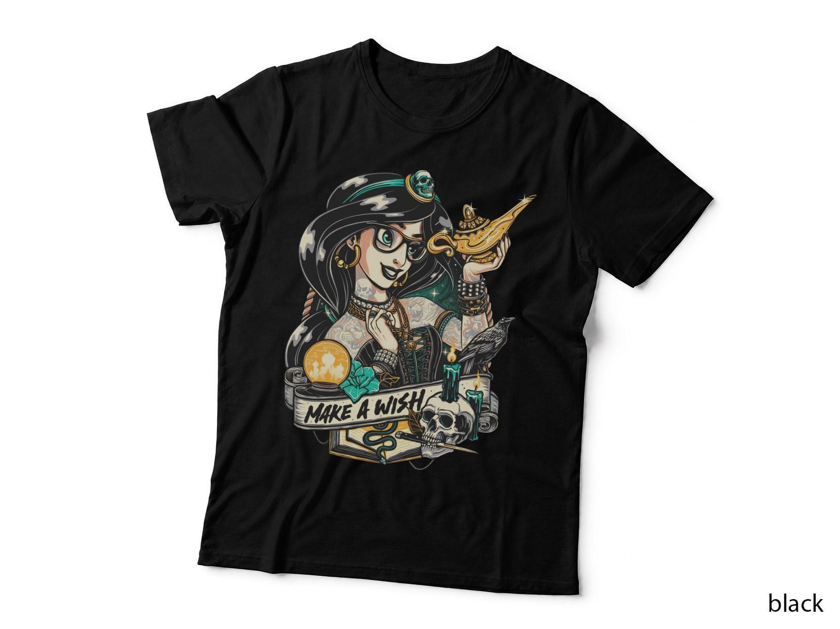 Make a Wish, Jasmine, Aladdin, Goth Rocker Tattoo Princess T-Shirt