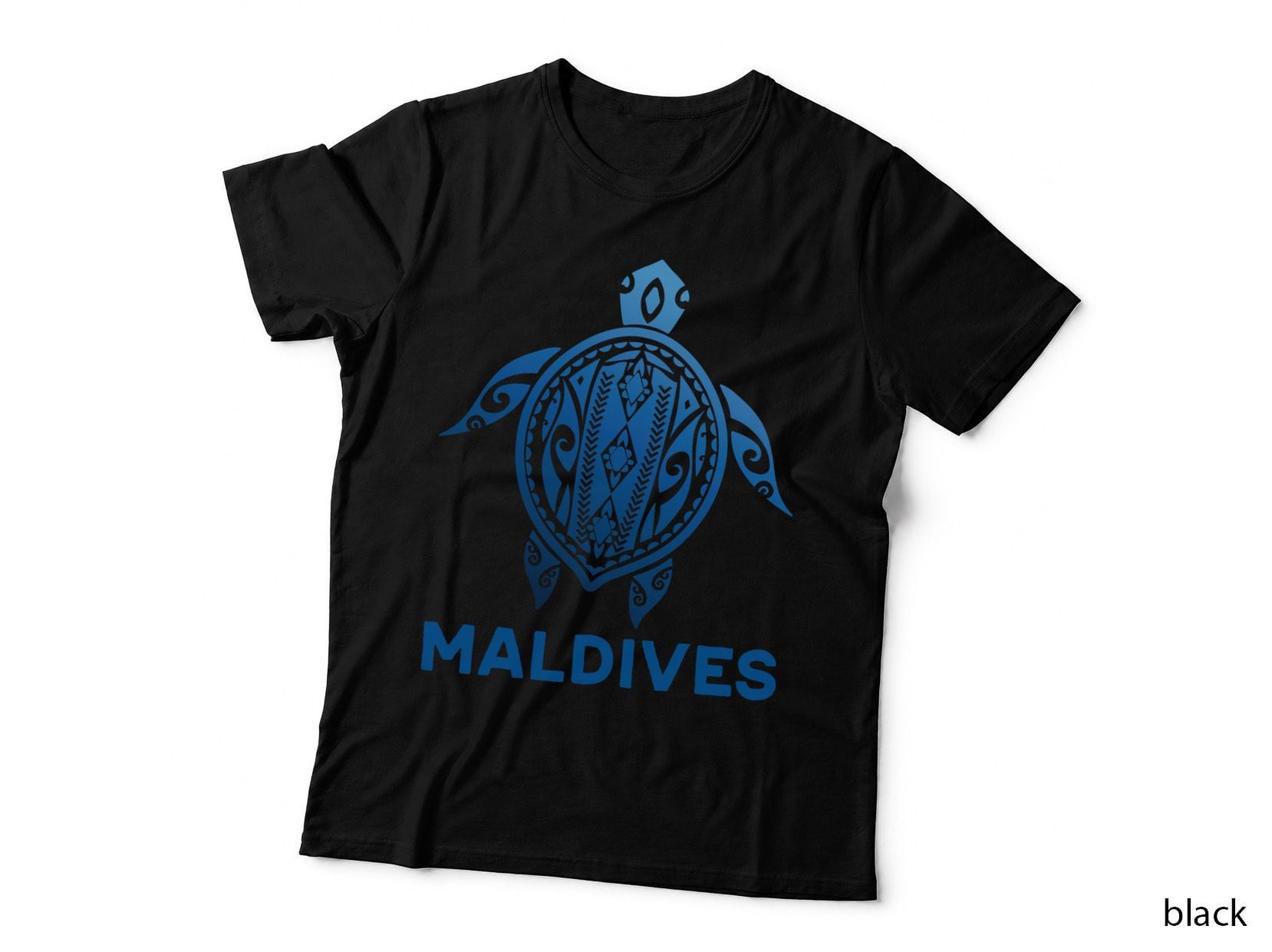 Maldives Tribal Tattoo Blue Sea Turtle T-Shirt, Souvenir Style