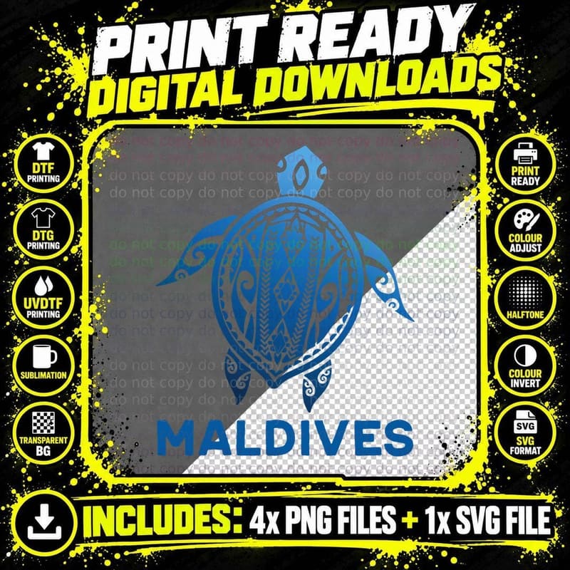 Maldives Tribal Tattoo Blue Sea Turtle T-Shirt Png SVG Digital Bundle