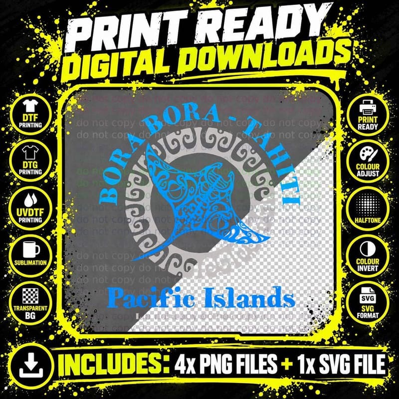 Manta Ray Bora Tahiti Tribal Tattoo, Ink T-Shirt Png SVG Digital Bundle