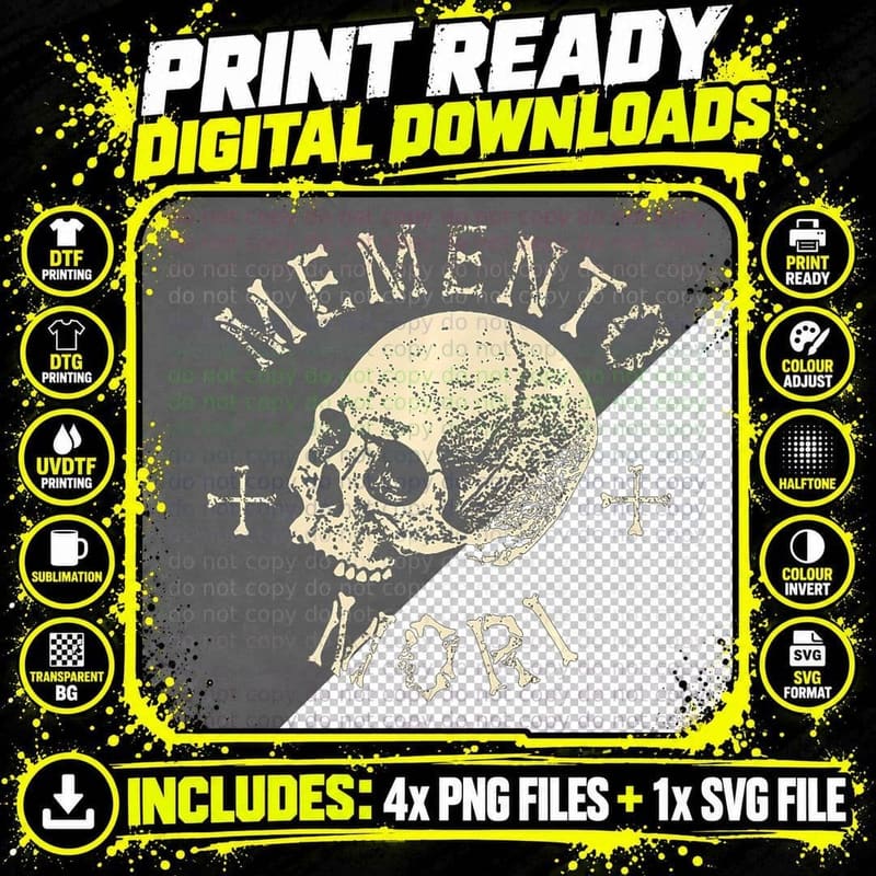 Memento Mori Human Skull Remember Death Stoic Tattoo Png SVG Digital Bundle