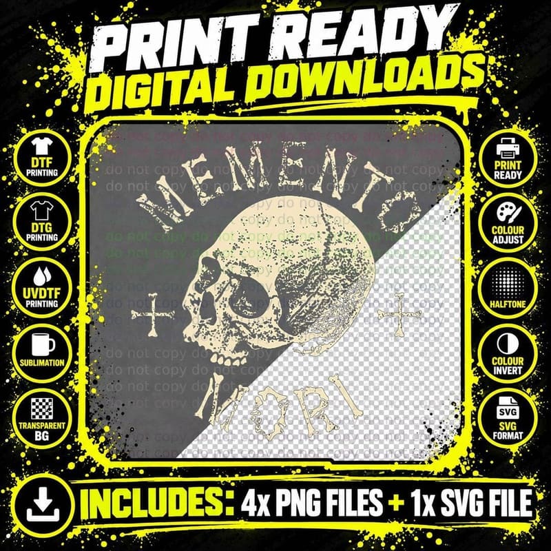 Memento Mori Human Skull Remember Death Stoic Tattoo Png SVG Digital Bundle