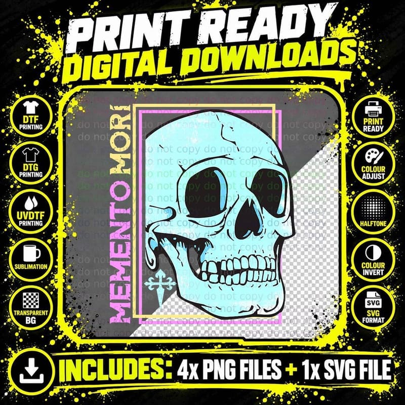 Memento Mori Pastel Goth Skull Gothic Quote T-Shirt Png SVG Digital Bundle