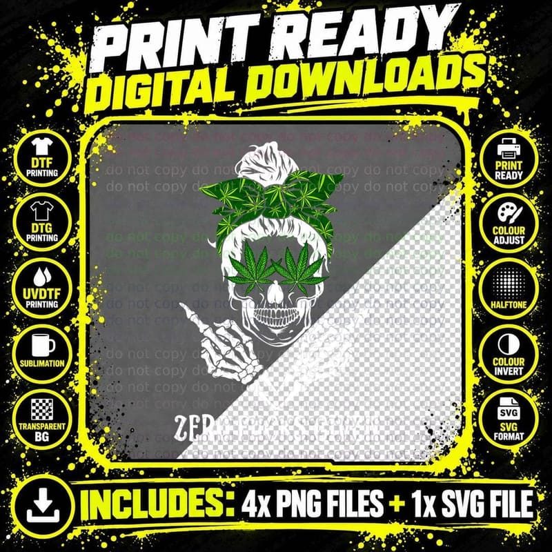 Men Women Weed Skull Cannabis Marijuana 420 THC Weed Png SVG Digital Bundle