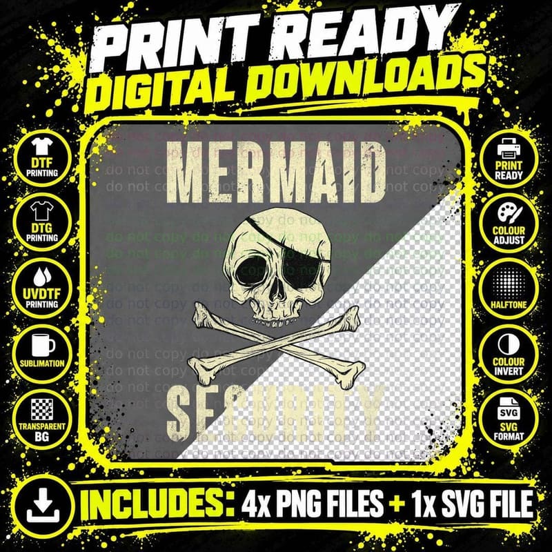 Mermaid Security Pirate T-Shirt, Skull Crossbones Png SVG Digital Bundle