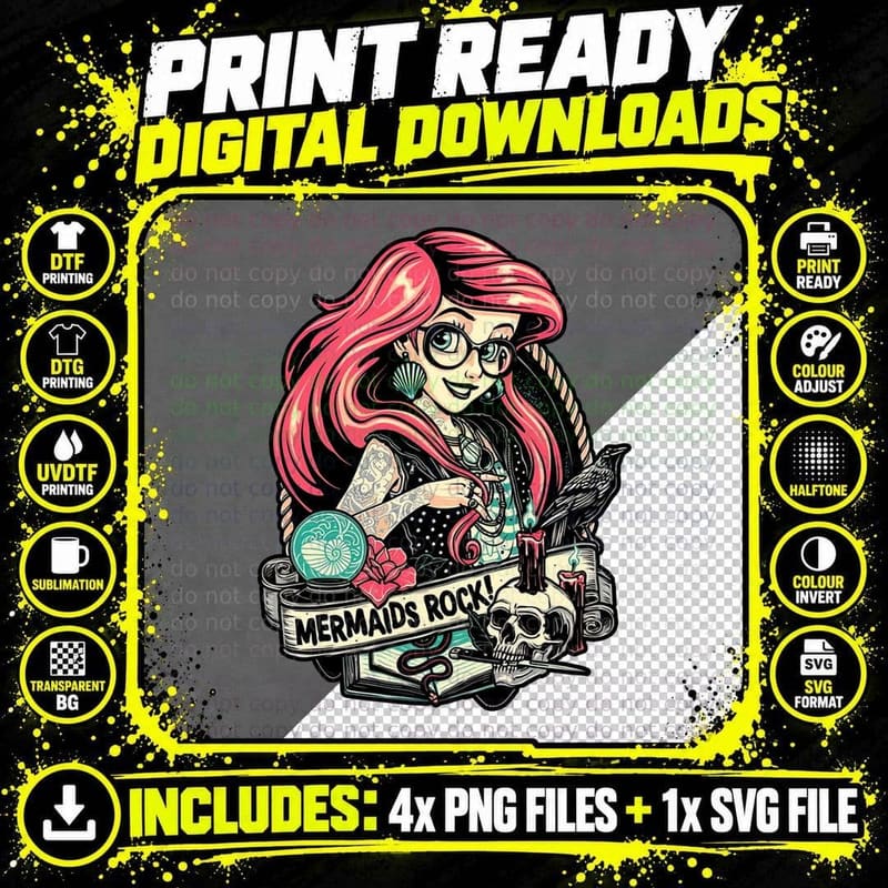 Mermaid Tattoo Artist T-Shirt, Gothic Tattoo Tee Png SVG Digital Bundle