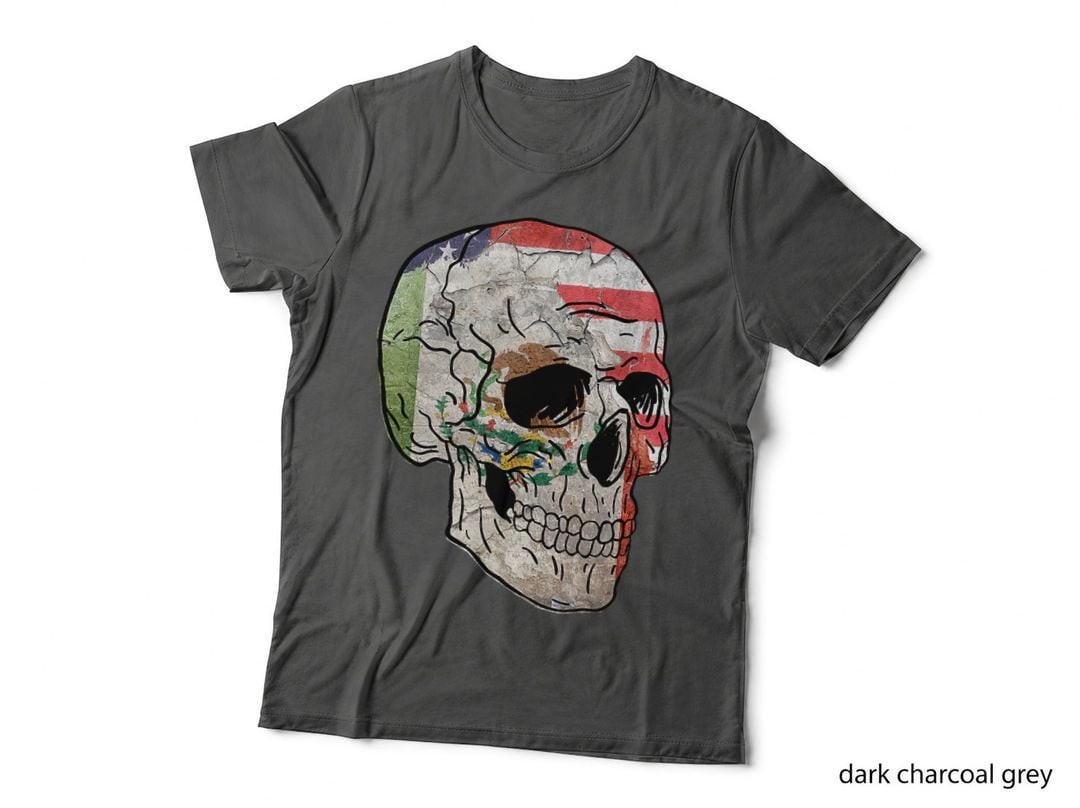 Mexican American Culture Heritage Legacy Roots Flag Skull T-Shirt