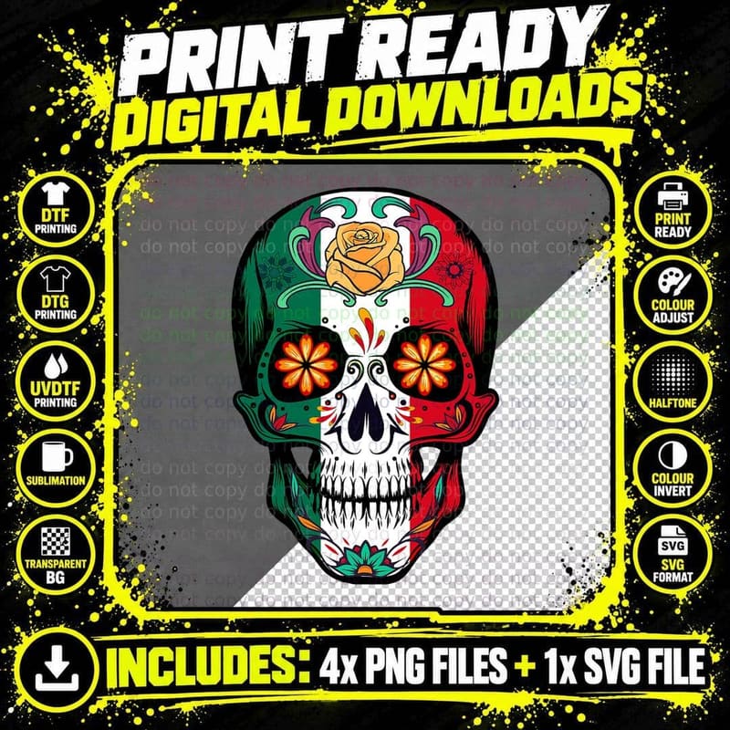 Mexico Skull Flag Mexico National Hispanic Heritage Png SVG Digital Bundle
