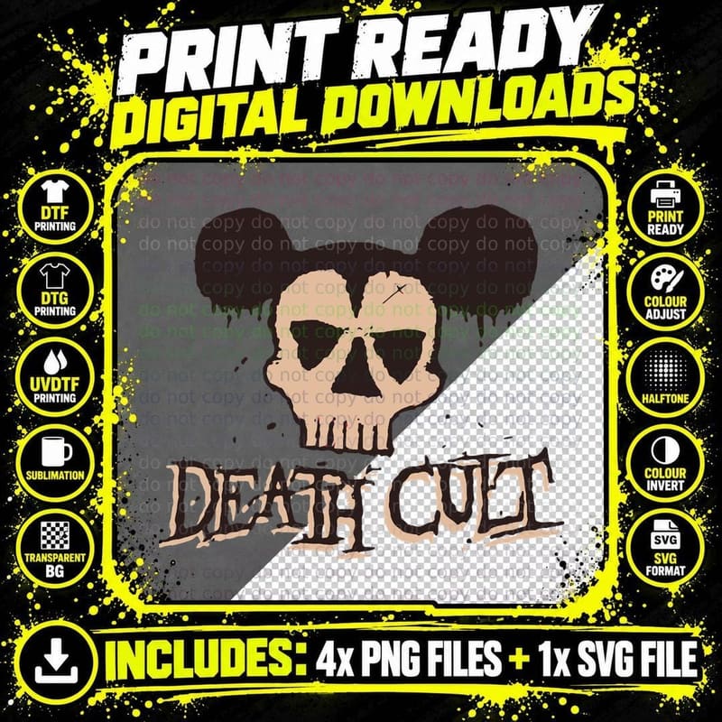 Mickey Mouse Skull T-Shirt, Gothic, Dark Fan Art Png SVG Digital Bundle