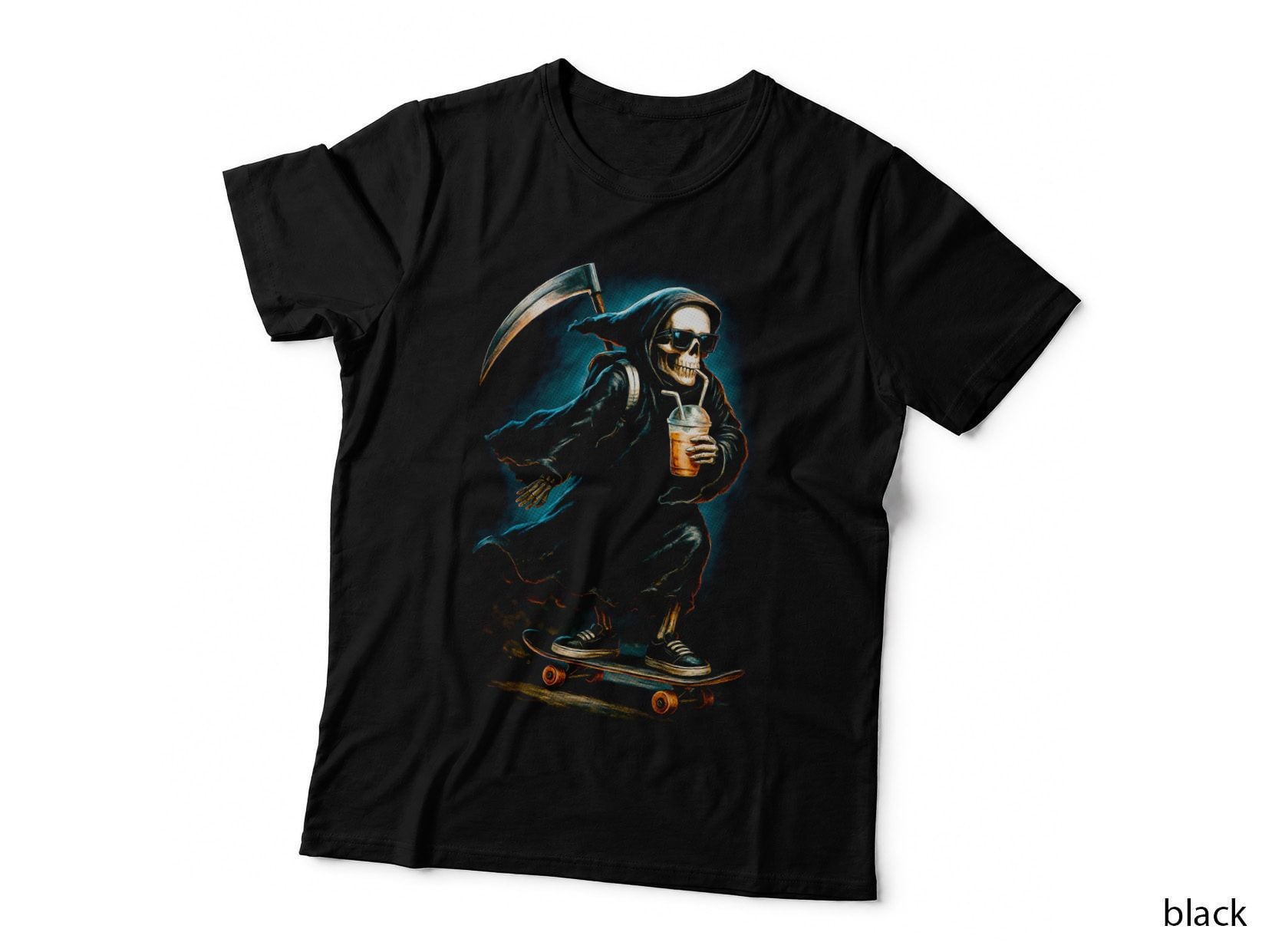 Morte Skateboarding T-Shirt, Gothic Art Print, Dark Fashion Tee