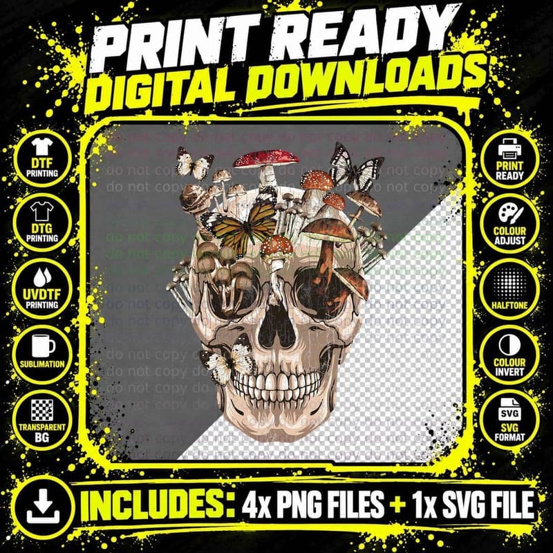 Mushroom Clothing Mushroom Collector Skull Graphic Gift Png SVG Digital Bundle