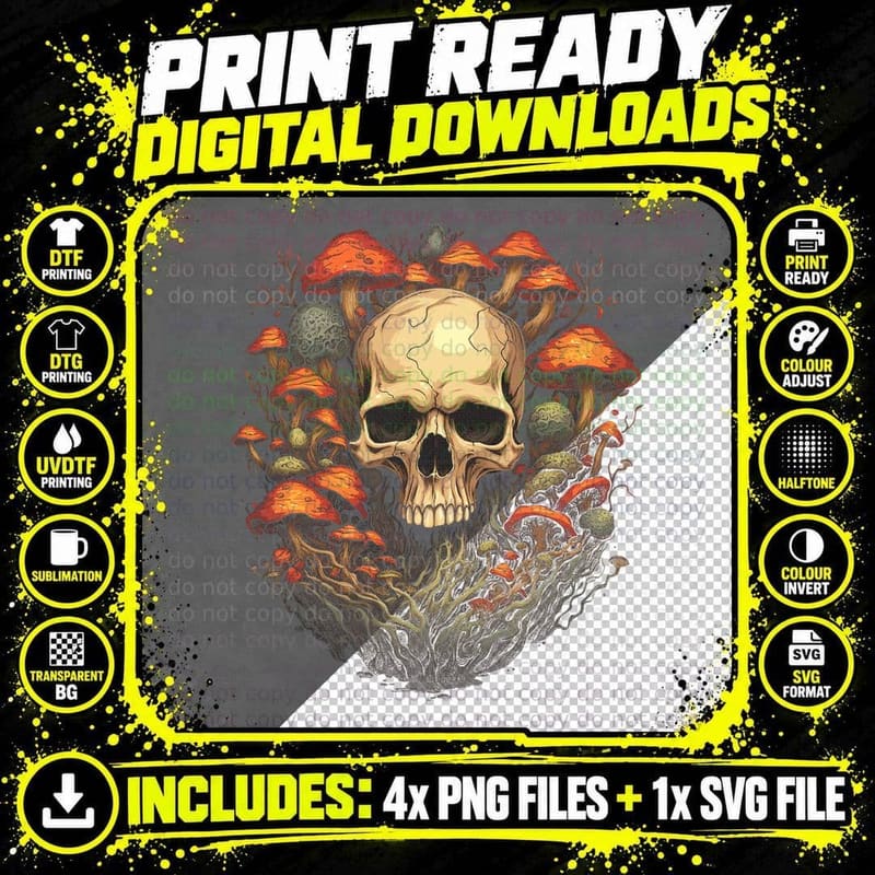 Mushroom Skull Cottagecore Aesthetic Goth Art Emo Png SVG Digital Bundle