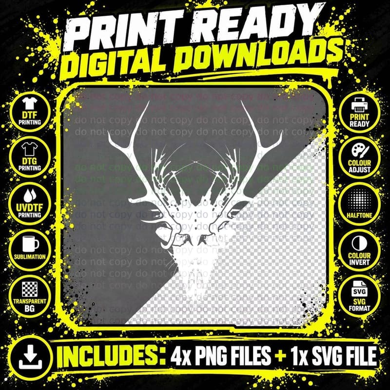 Mystical Deer Skull T-Shirt, Symmetrical Antler Skull Png SVG Digital Bundle