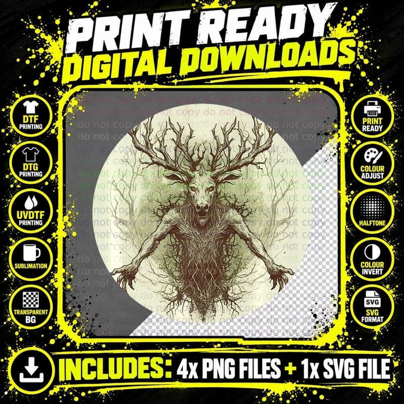 Mystical Forest Creature T-Shirt, Tree Creature Skull Png SVG Digital Bundle