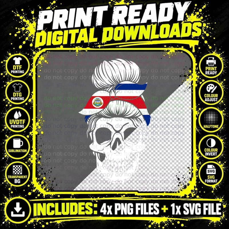 Nationality Country Origin - Skull Flag Costa Rica Png SVG Digital Bundle