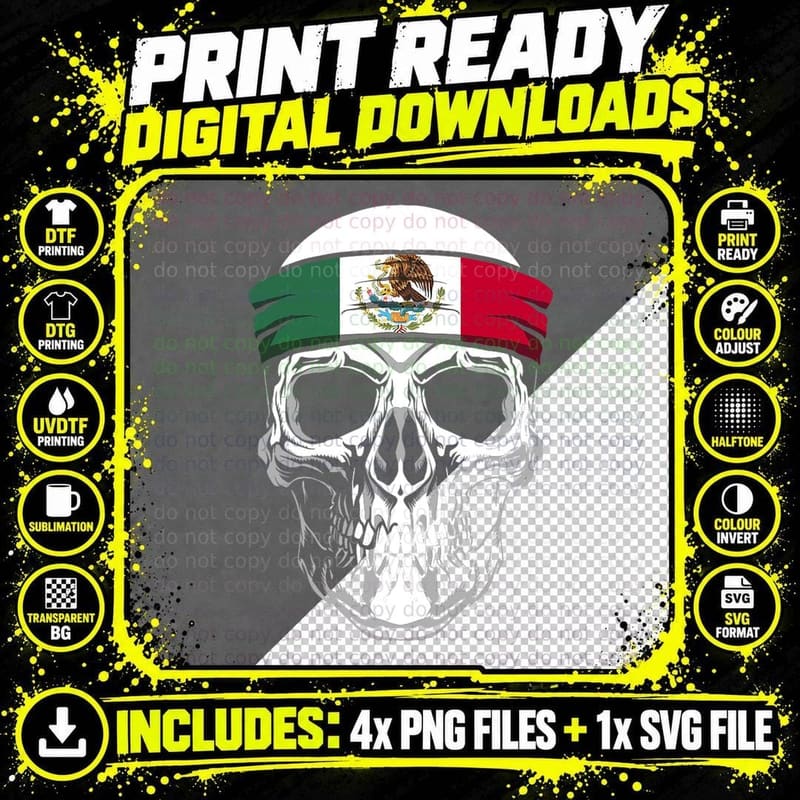 Nationality Country Origin - Skull Flag Mexico T-Shirt Png SVG Digital Bundle