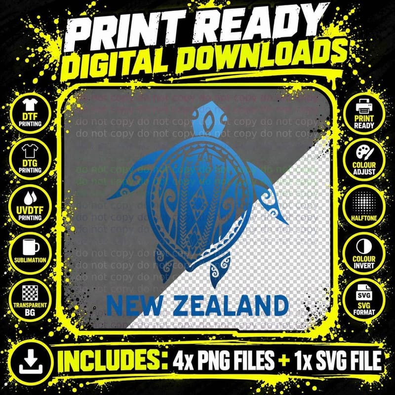 New Zealand Tribal Tattoo Blue Sea Turtle T-Shirt Png SVG Digital Bundle