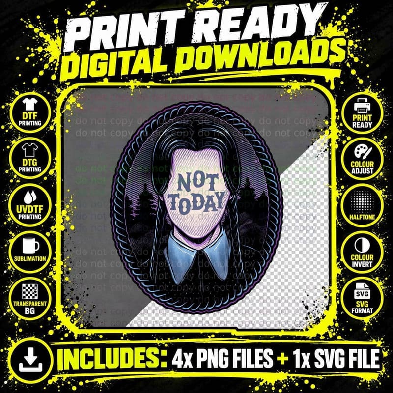 Not Today Gothic Girl Portrait Shirt, Emo Aesthetic Png SVG Digital Bundle