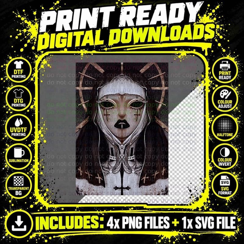 Occult Gothic Girl Dark Aestic Satanic Unholy Nun Goth Png SVG Digital Bundle
