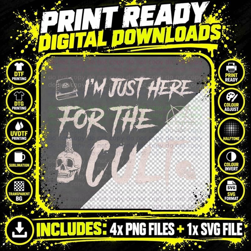 Occult Pentagram I'm Just Here for the Cult T-Shirt Png SVG Digital Bundle