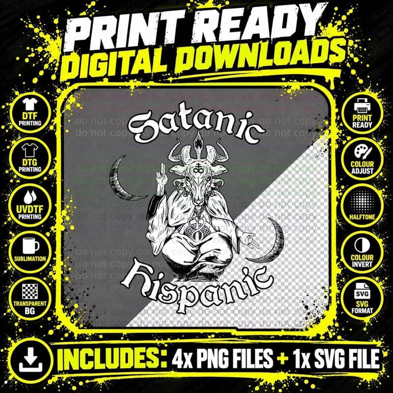 Occult Satanism Goth Baphomet Satanic Hispanic T-Shirt Png SVG Digital Bundle