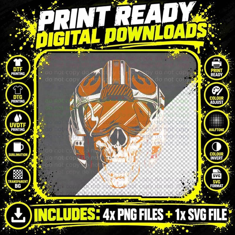 Orange White Robot Cyborg Skull Head Tech Design T-Shirt Png SVG Digital Bundle