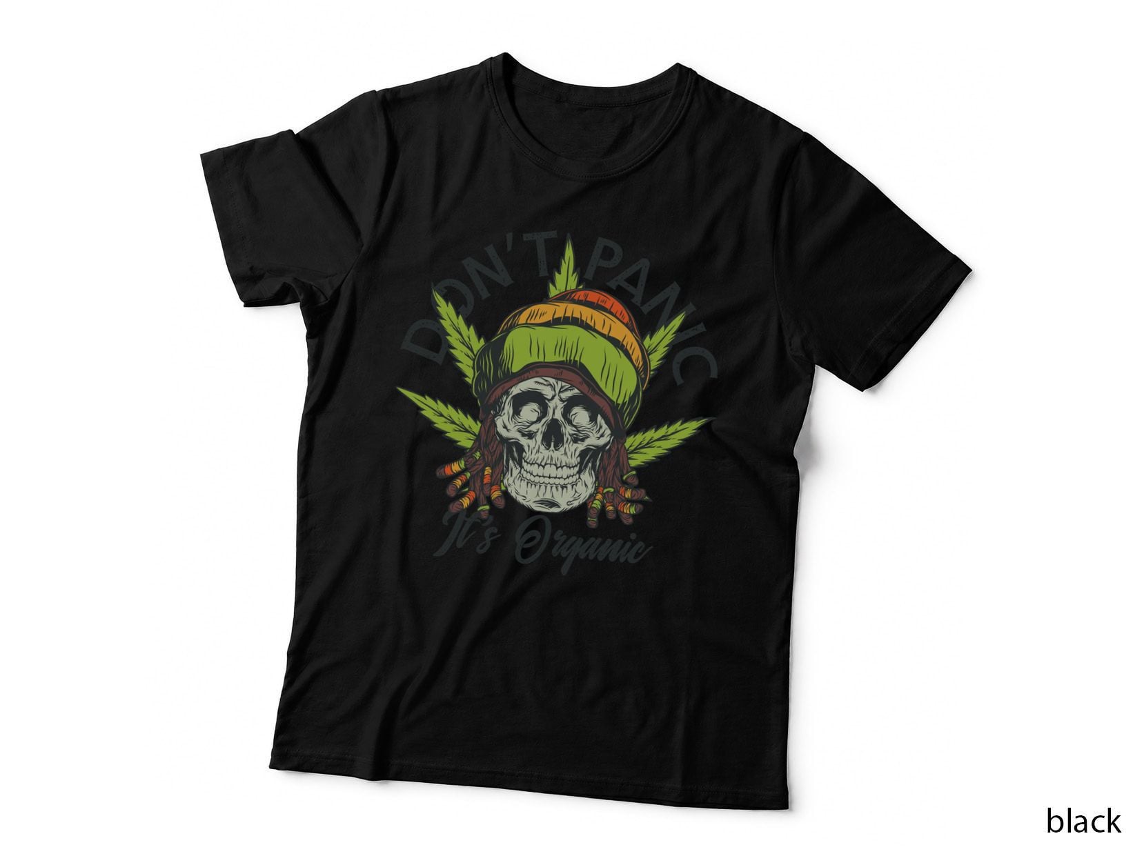 Organic Panic Don't It's Skull with Beanie and Cannabis Leaves T-Shirt