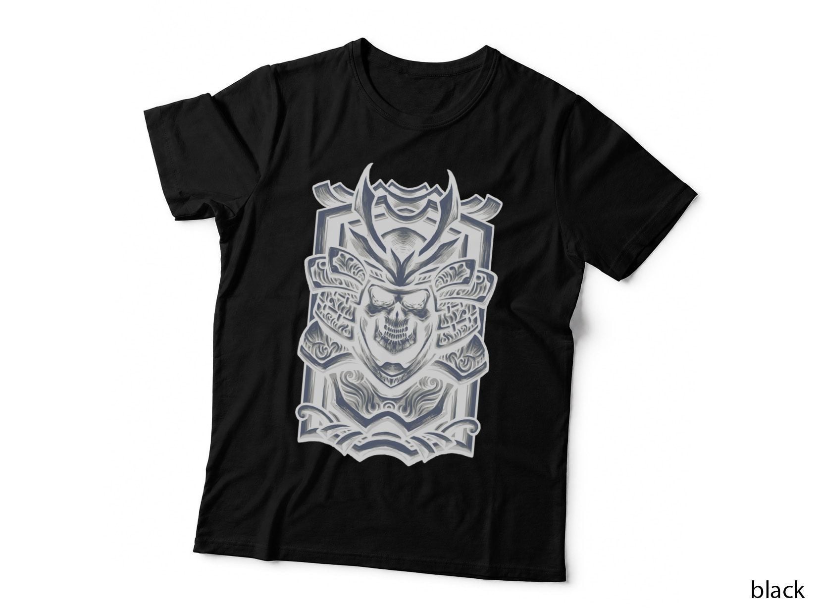 Ornate Armor Skull Decorative Grayscale T-Shirt