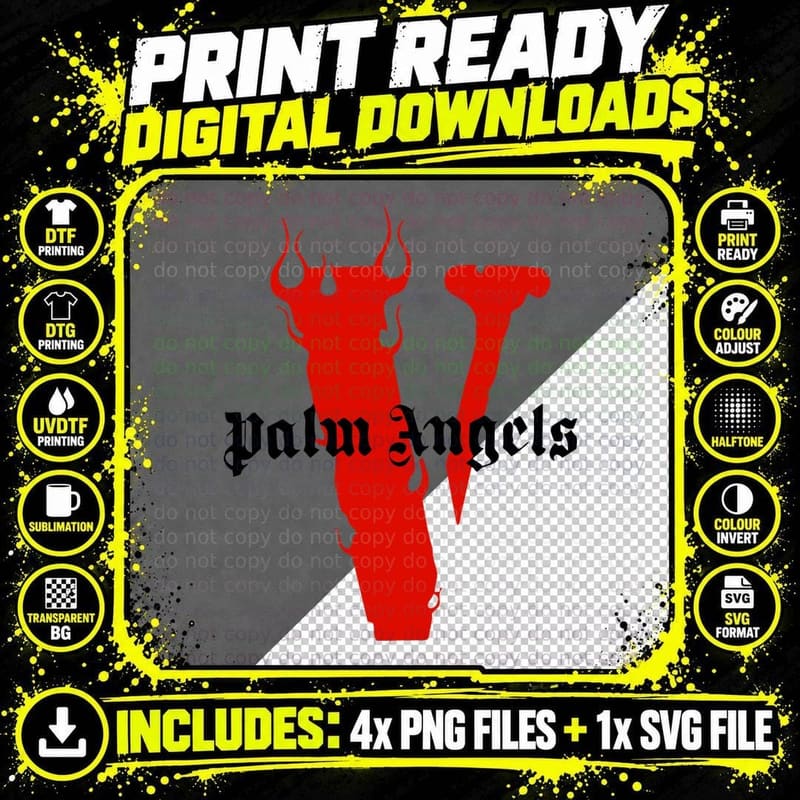 Palm Angels Demon Bull Horns Red Fire Gothic T-Shirt Png SVG Digital Bundle
