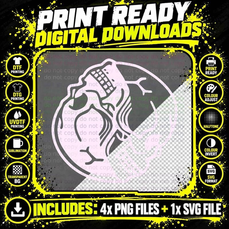 Pastel Goth Aesthetic Pink Ying Yang Skull Graphic Print Png SVG Digital Bundle
