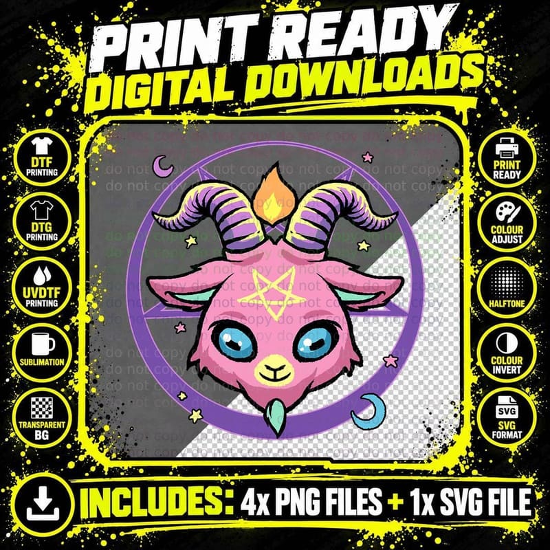 Pastel Goth Baphomet Pentagram 666 Evil Satanic Devil Png SVG Digital Bundle