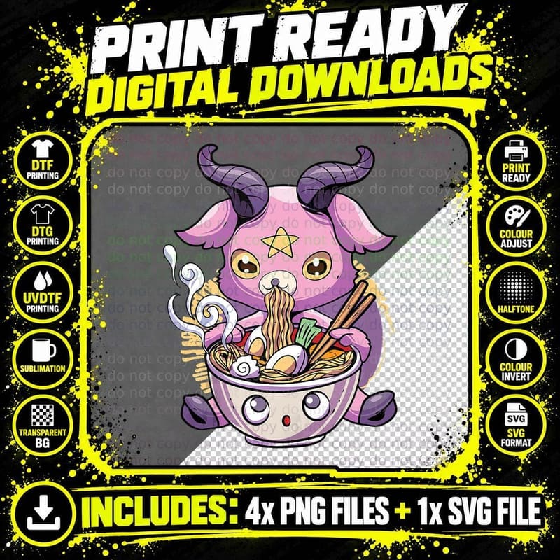 Pastel Goth Baphomet Ramen Noodles Japan Food Satanic Png SVG Digital Bundle