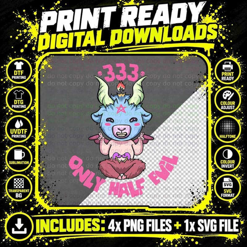 Pastel Goth Baphomet Shirt 333 Only Half Evil Cult Png SVG Digital Bundle
