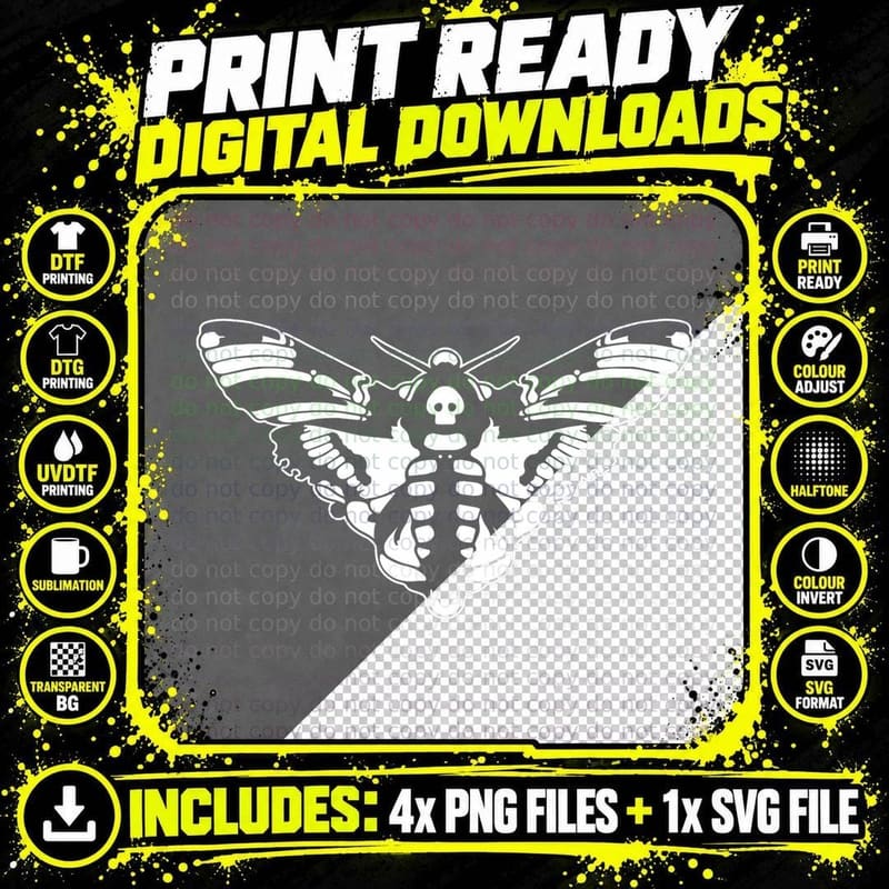 Pastel Goth Clothing Death Skull Moth Gothic T-Shirt Png SVG Digital Bundle