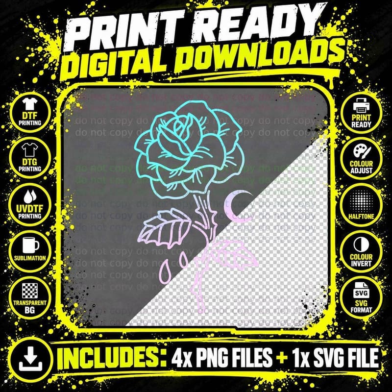 Pastel Goth Flower Emo Aesthetic Clothes Moon Rose Png SVG Digital Bundle