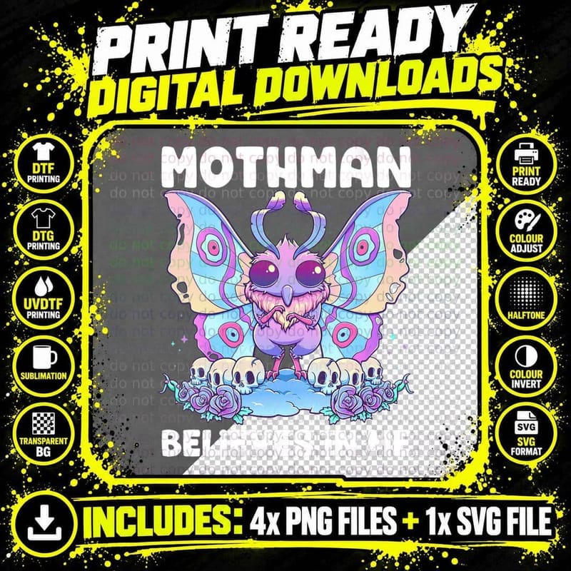 Pastel Goth Mothman Believes T-Shirt, Lover Great Tee Png SVG Digital Bundle