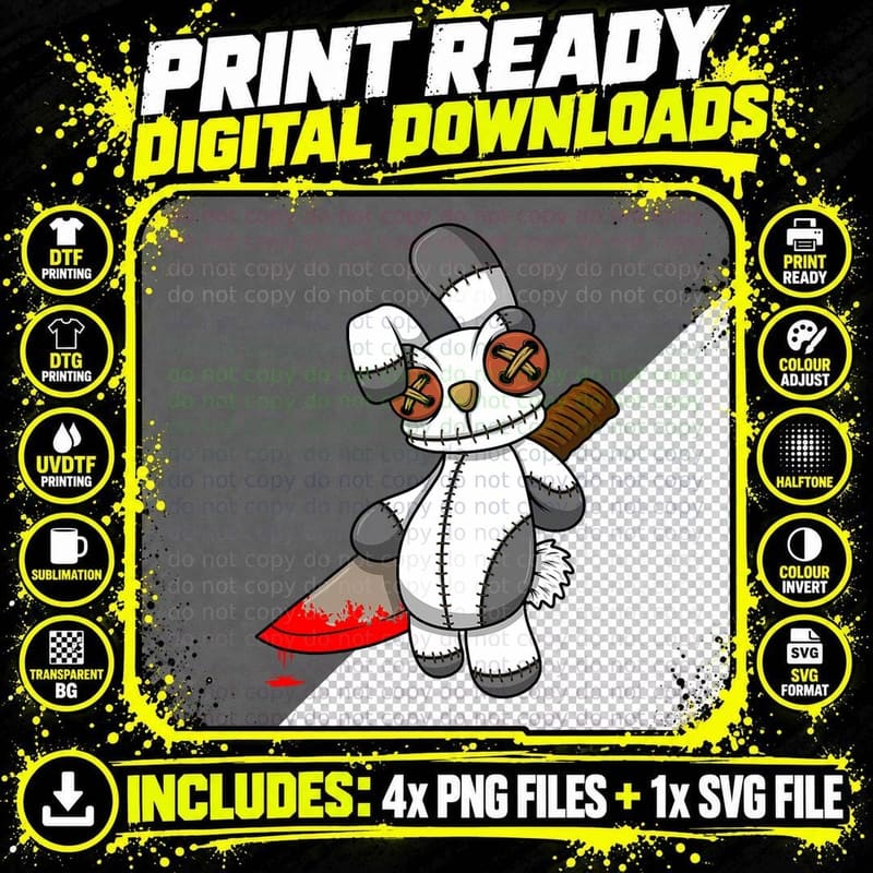 Pastel Goth Voodoo Doll Rabbit T-Shirt Png SVG Digital Bundle