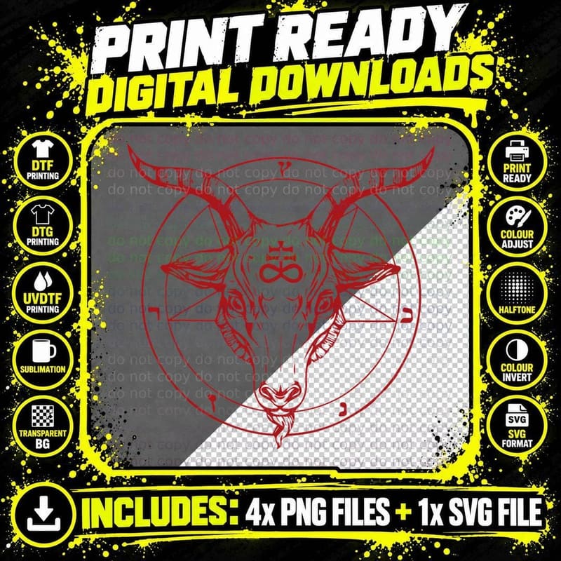 Pentagram Goat Head Baphomet Satanic Witchcraft Design Png SVG Digital Bundle