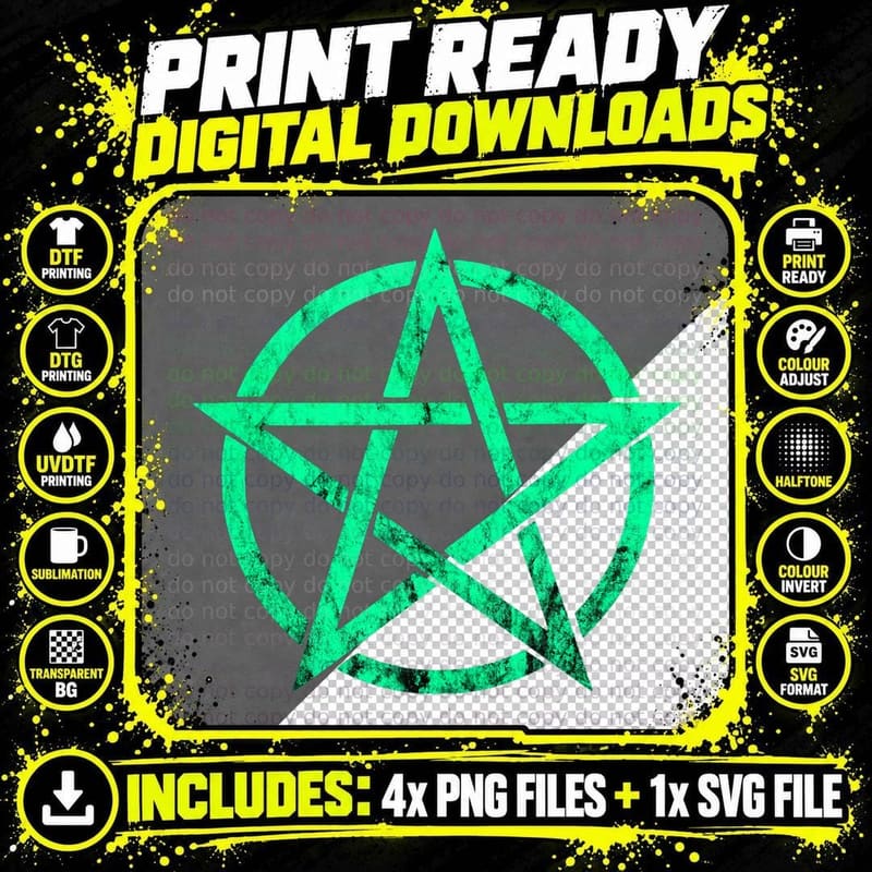 Pentagram Occult Wicca Symbol Gothic Sacred Geometry Png SVG Digital Bundle