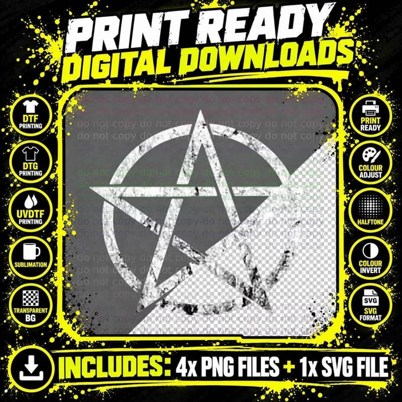 Pentagram Wicca Symbol Occult Goth Sacred Geometry Png SVG Digital Bundle