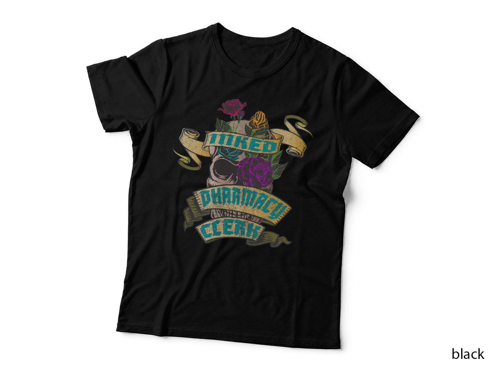 Pharmacy Clerk Inked Skull Tattoo Backside Design, Ink T-Shirt