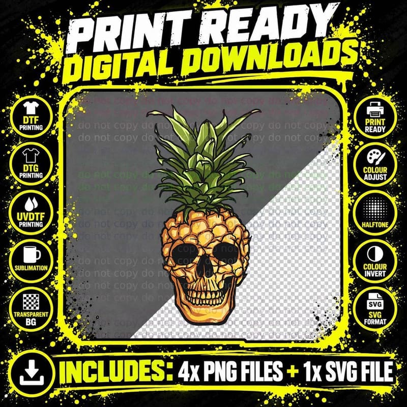 Pineapple Skull Hawaii Aloha Beaches Hawaiian Goth Shirt Png SVG Digital Bundle