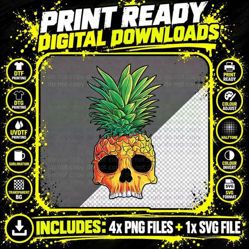 Pineapple Skull T Shirt Aloha Beaches Hawaiian Hawaii Png SVG Digital Bundle