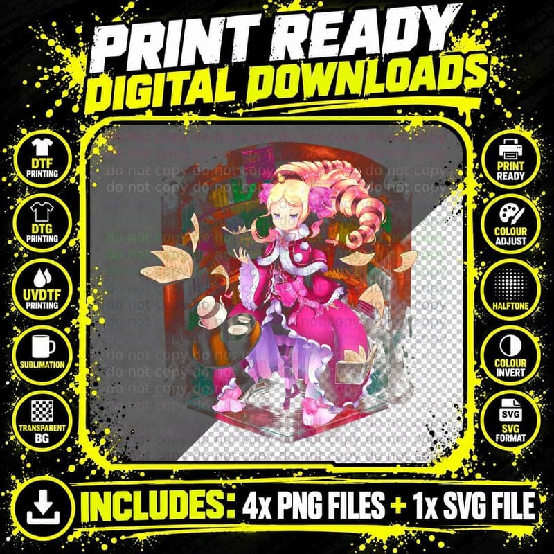 Pink Ornate Magenta Gothic Magical Girl T-Shirt Png SVG Digital Bundle